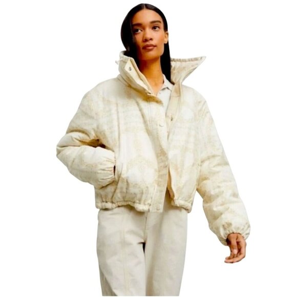 BDG Urban Outfitters Isla Linen Paisley Print Puffer Cropped Jacket Size M - Picture 4 of 13